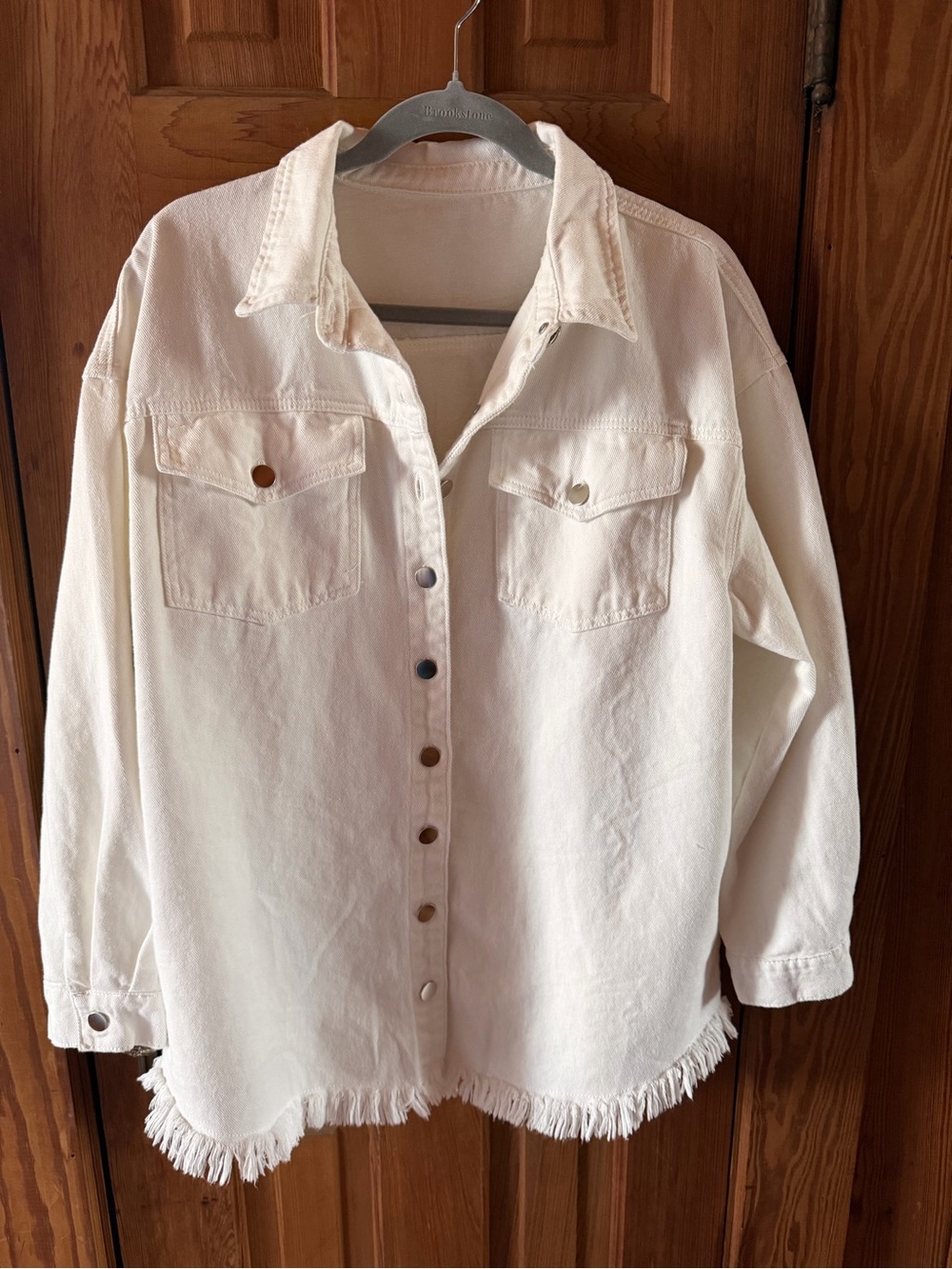 Women's White Jean Jacket with Fringed Hem